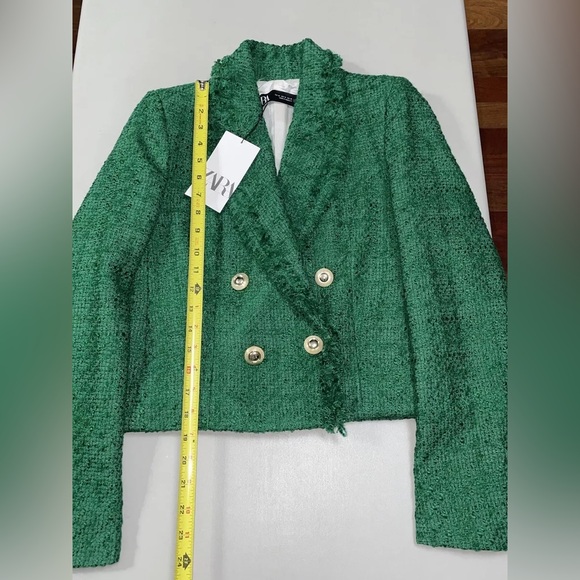 🆕(NWT) ZARA Bloggers Fav Green Tweed Double Breasted Cropped Blazer. Size XS - Picture 11 of 16